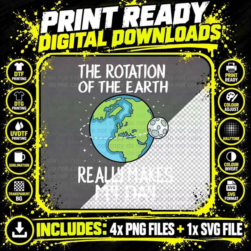 Rotation of the Earth Makes My Day Funny Science Funny Png SVG Digital Bundle