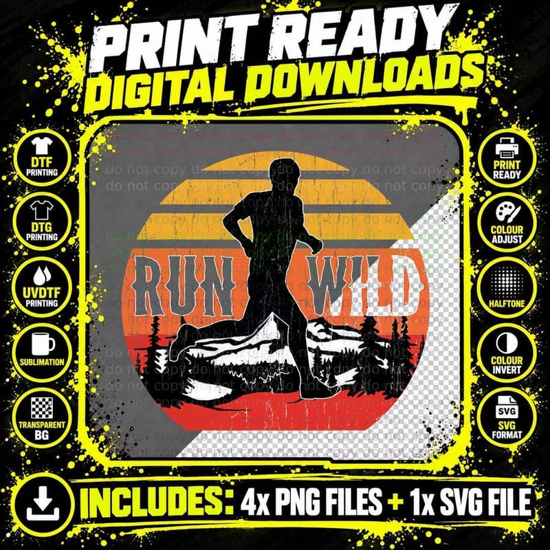 Running 365 Vintage Retro Run Wild Funny Running Runner Png SVG Digital Bundle