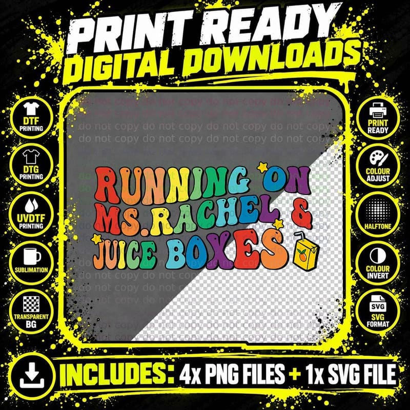 Running on Ms Rachel and Juice Boxes Funny Kid T-Shirt Png SVG Digital Bundle