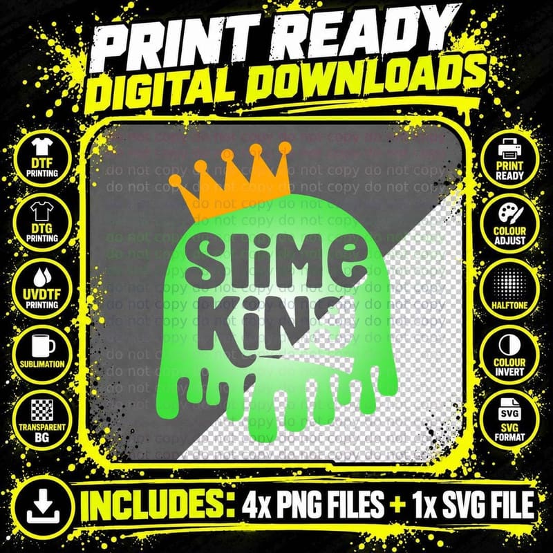 Slime King Funny Slime Making Gifts for Boys Png SVG Digital Bundle