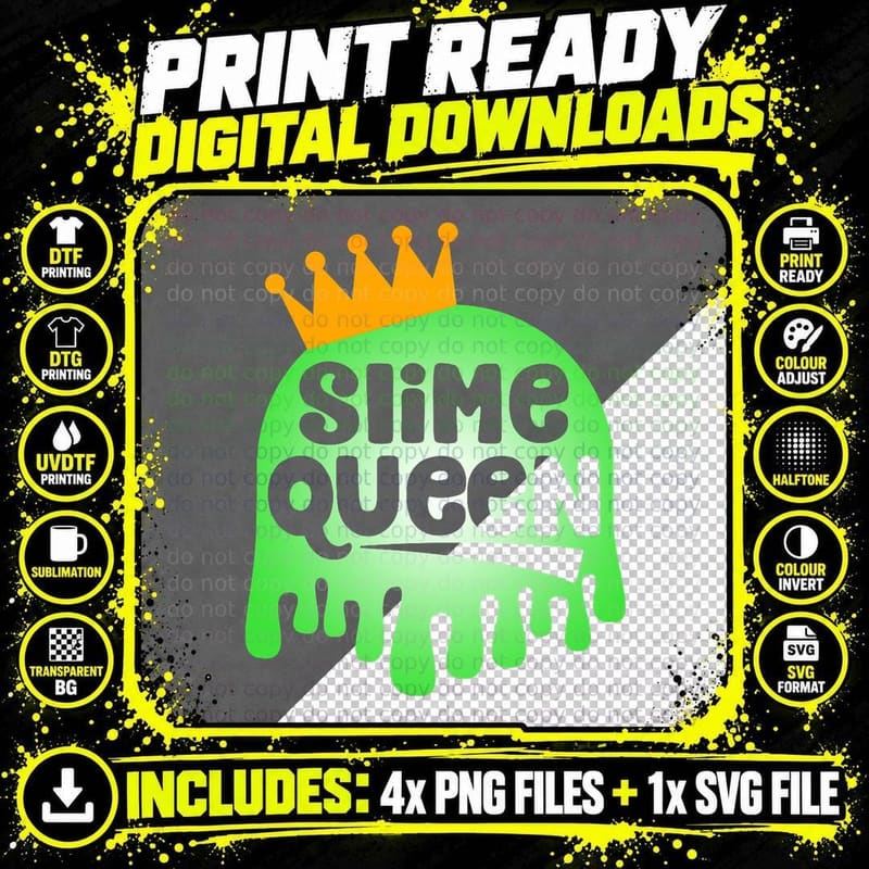 Slime Queen Funny Slime Making Gifts for Girls Green Png SVG Digital Bundle