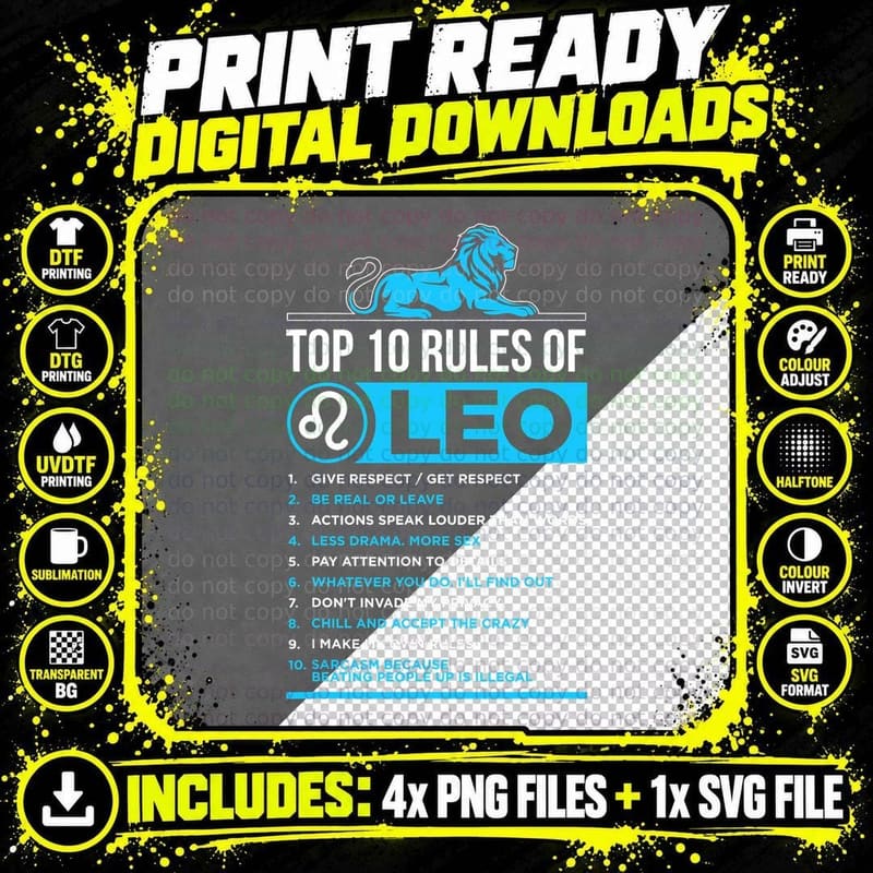 Top 10 Rules Leo Zodiac Sign Facts Traits Horoscope Png SVG Digital Bundle