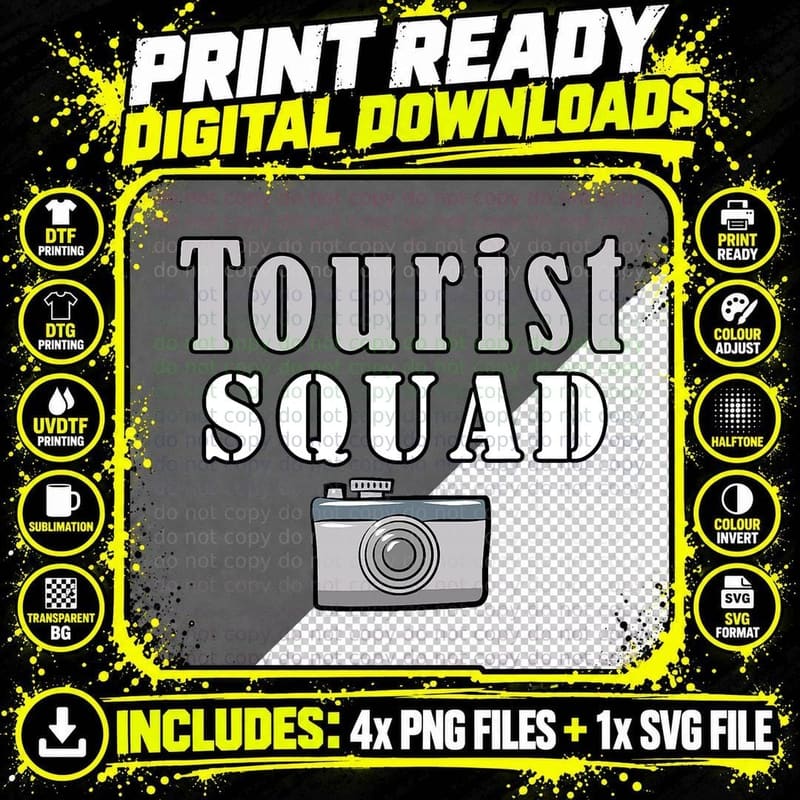 Tourist Squad Camera Souvenir Vacation Travel Retro Png SVG Digital Bundle