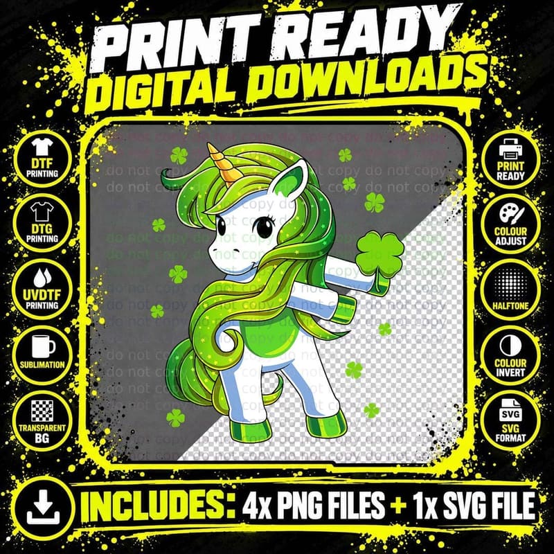 Unicorn Flossing Shamrock Funny St Patricks Day Girls Png SVG Digital Bundle