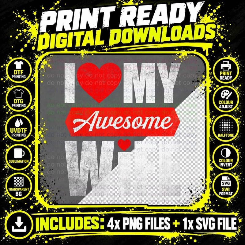 Valentines Day Couple I Love My Awesome Funny Wife Png SVG Digital Bundle