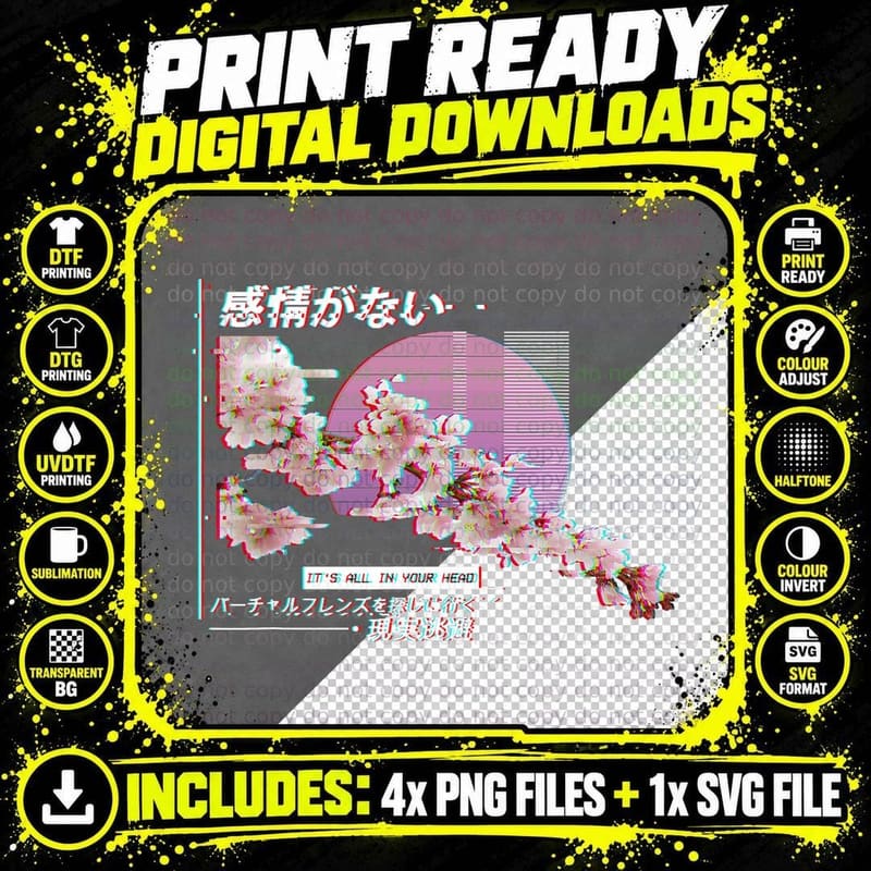 Vaporwave Aesthetic Blossom Sunset Png SVG Digital Bundle