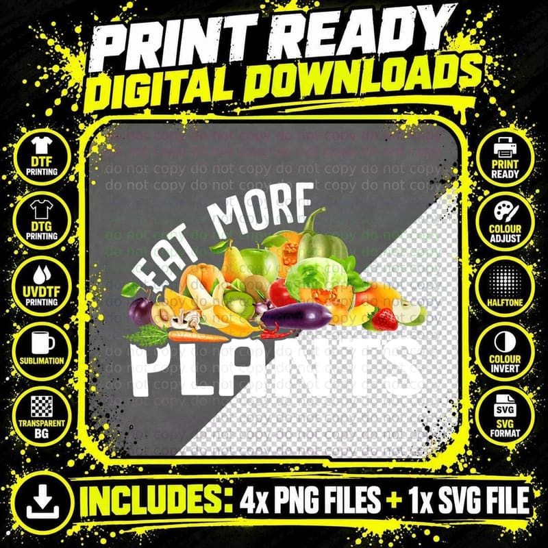 Vegetarian Vegetable Eat More Plants Funny Vegetarian Png SVG Digital Bundle