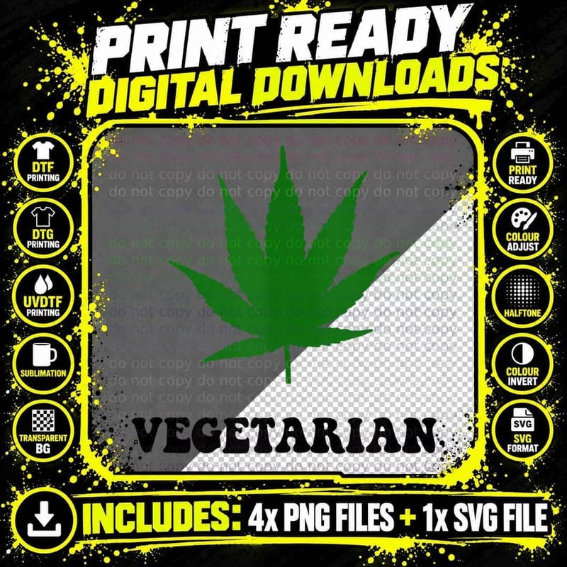 Vegetarian Weed Funny T-Shirt, Vegetarian Graphic T-Shirt Png SVG Digital Bundle