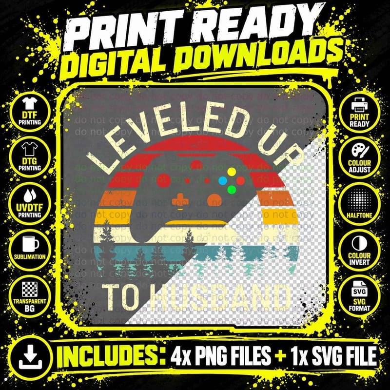 Vintage Leveled up to Husband Newly Married Funny Video Png SVG Digital Bundle