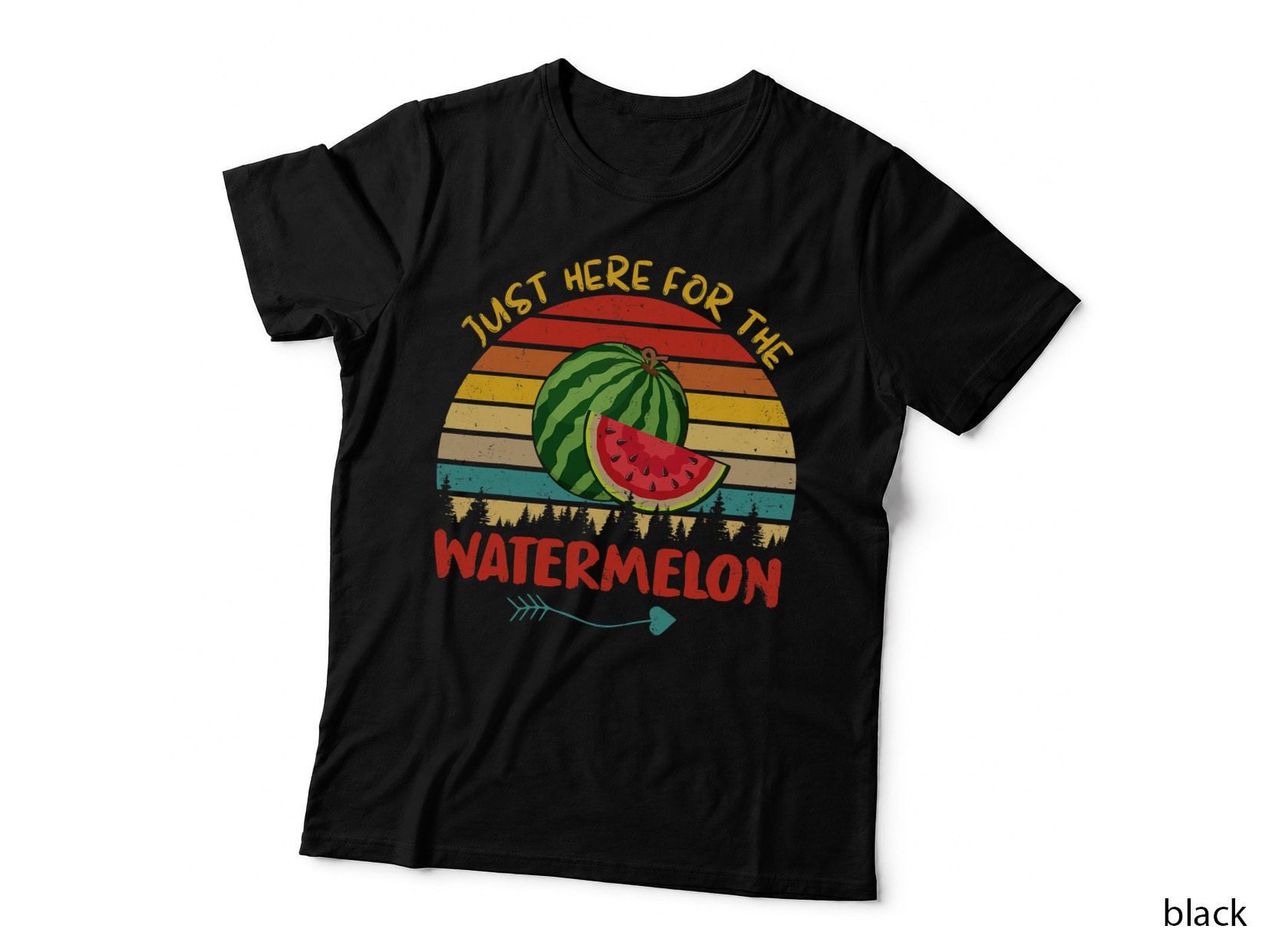 Vintage Retro Just Here for the Watermelon Funny Vegan Lover T-Shirt
