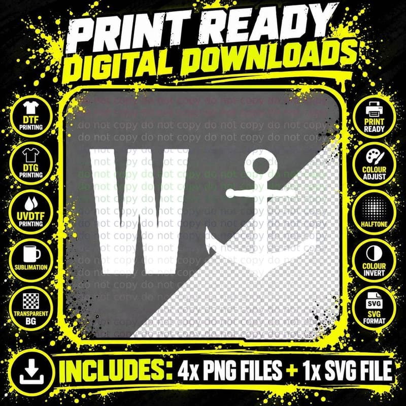 W with Anchor Wanker Funny Anchor Sailing Sailor Boat Png SVG Digital Bundle