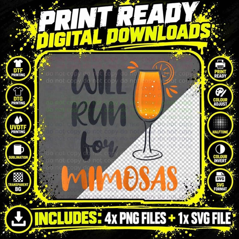 Will Run for Mimosas Funny Runner Running Mimosa Lover Png SVG Digital Bundle