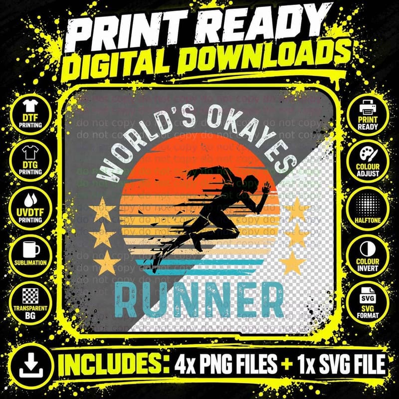 World's Okayest Runner Vintage Retro Funny Running Png SVG Digital Bundle