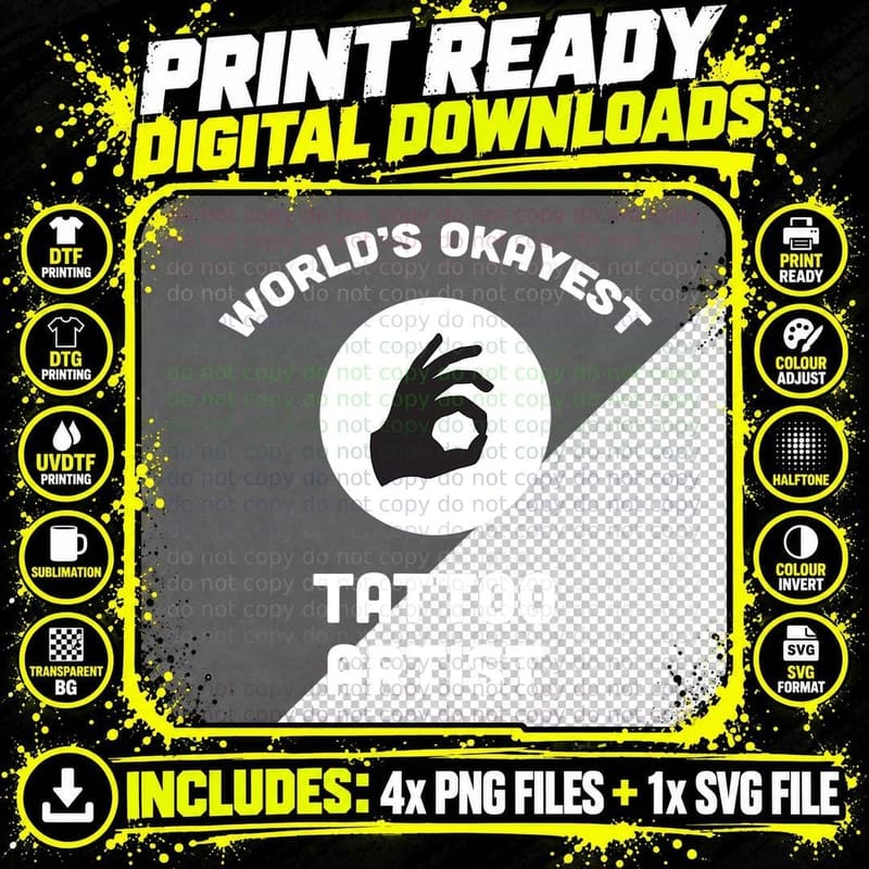 World's Okayest Tattoo Artist Funny T Best Gift T-Shirt Png SVG Digital Bundle