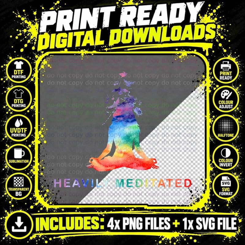 Yoga Girl Heavily Meditated Funny Meditation Rainbow Png SVG Digital Bundle