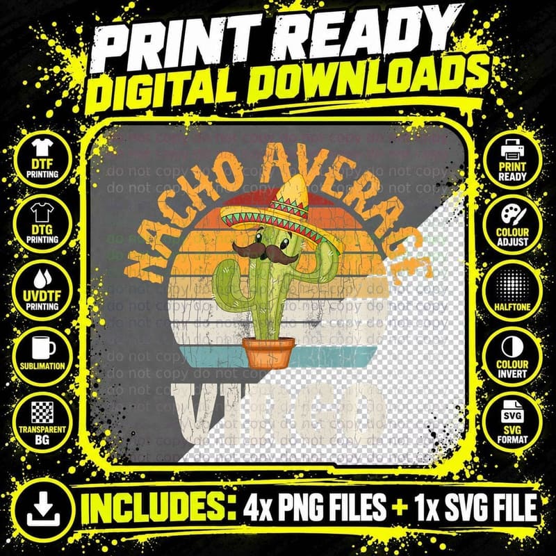 Zodiac Sign Funny Nacho Average Virgo Graphic T-Shirt Png SVG Digital Bundle