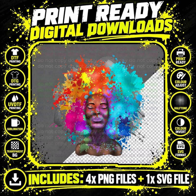 African American Lady Funny Afro Painting Art Gift Men Png SVG Digital Bundle