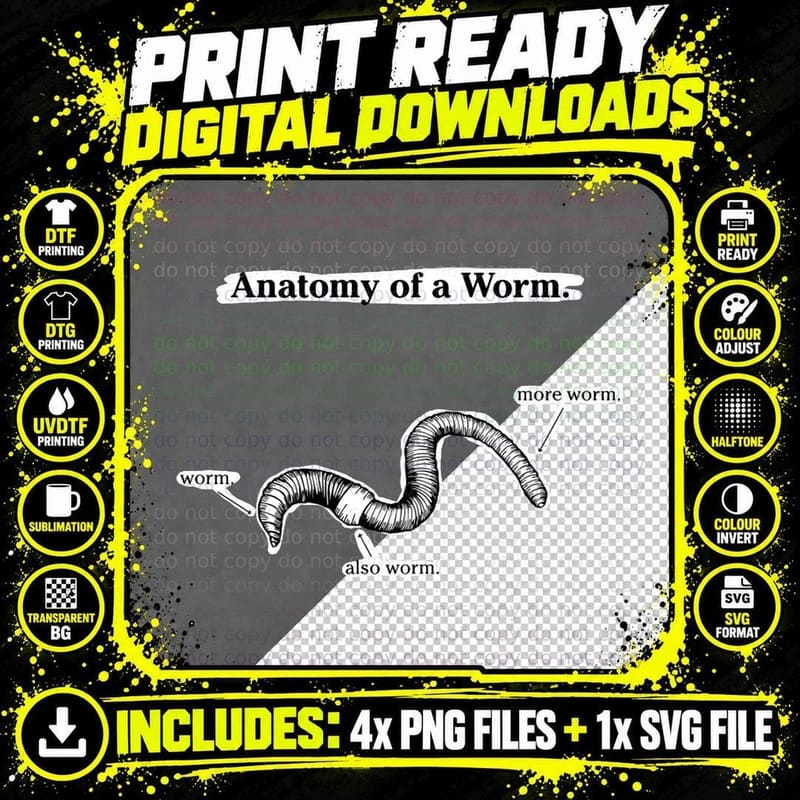 Anatomy of a Worm - Dark T-Shirt Png SVG Digital Bundle