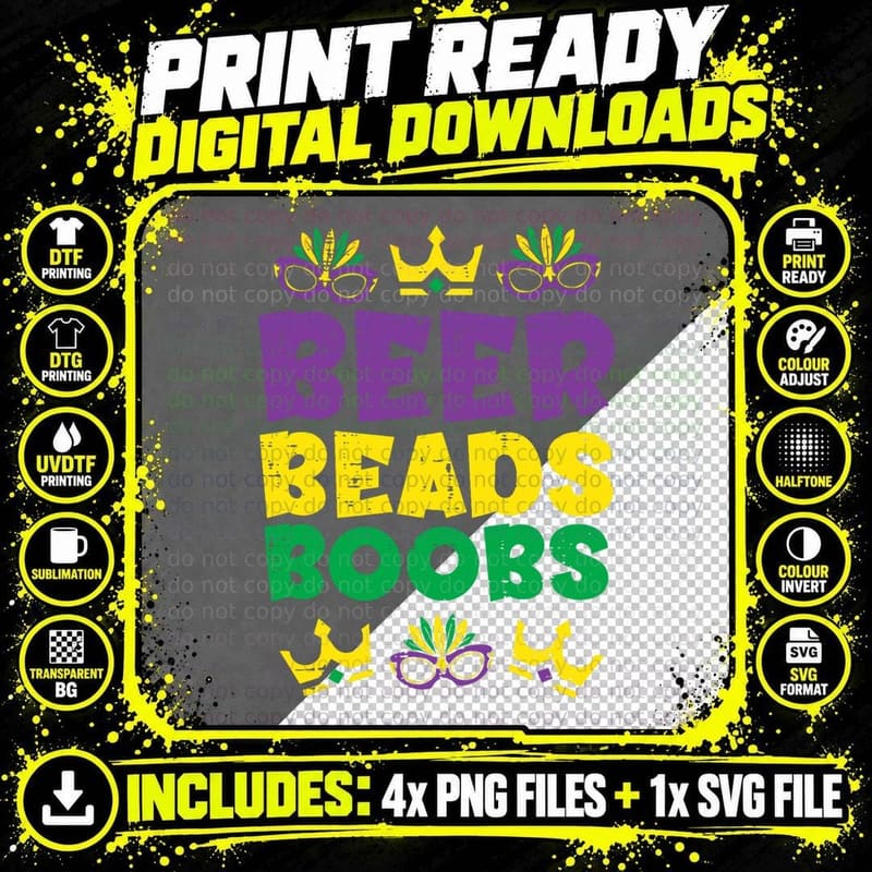 Beads Funny Louisiana NOLA Mardi Gras Men Guys Him Adult Png SVG Digital Bundle