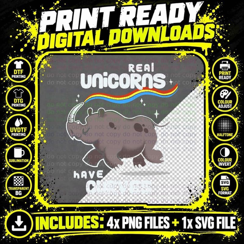 Chubby Real Unicorns - Funny Inspirational Quote - Cute Png SVG Digital Bundle