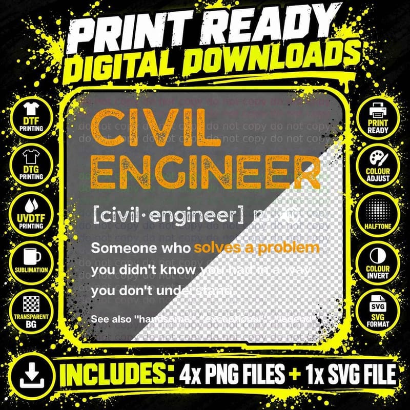 Civil Engineer Funny Definition Engineering T-Shirt Png SVG Digital Bundle