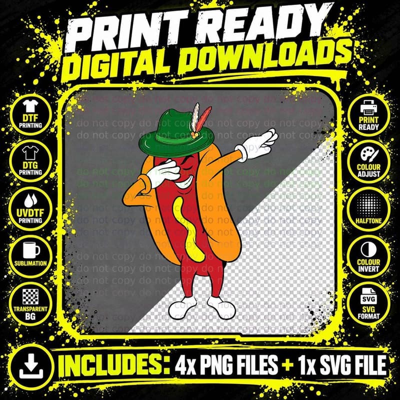 Dabbing Bratwurst Oktoberfest Funny Sausage German Food Png SVG Digital Bundle