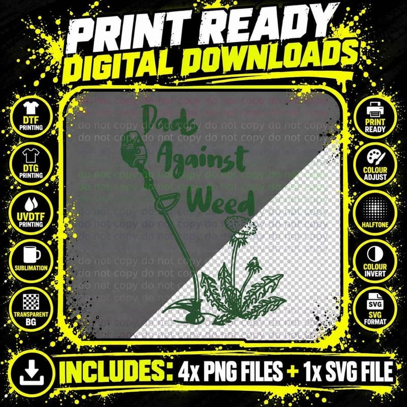 Dads Against Weed Funny Gardening Lawn Mowing Fathers Png SVG Digital Bundle