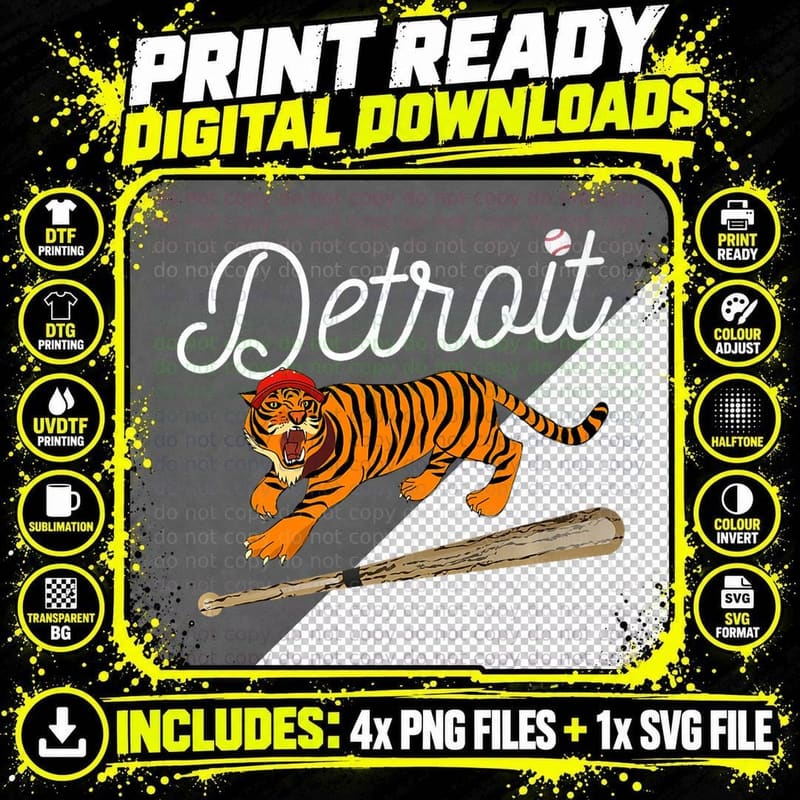 Distressed Tiger Mascot Tshirt Funny Detroit Tiger Png SVG Digital Bundle