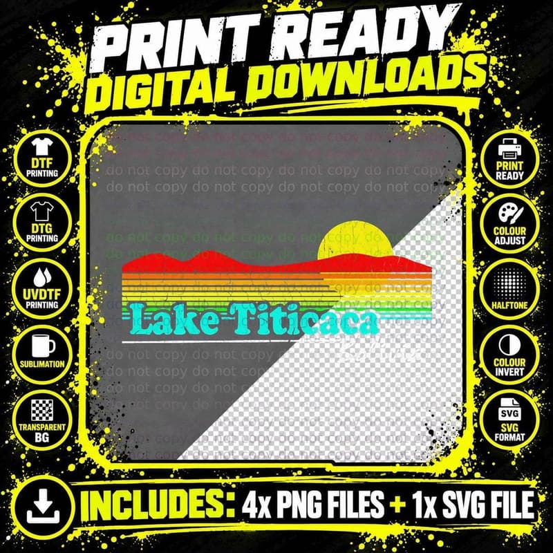 Funny - Lake Titicaca, Boliva (80's Vintage Look) T-Shirt Png SVG Digital Bundle