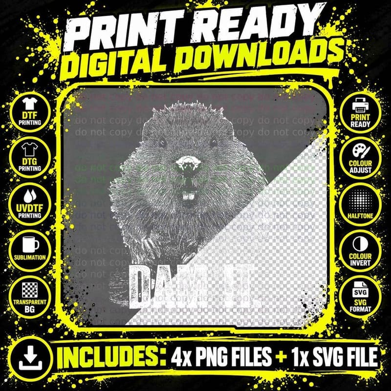 Funny Beaver Pun Dam It Language Joke Beavers Rodents Png SVG Digital Bundle