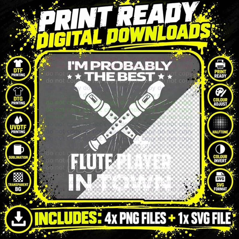 Funny Flute - Woodwind Fluter Flutist Png SVG Digital Bundle