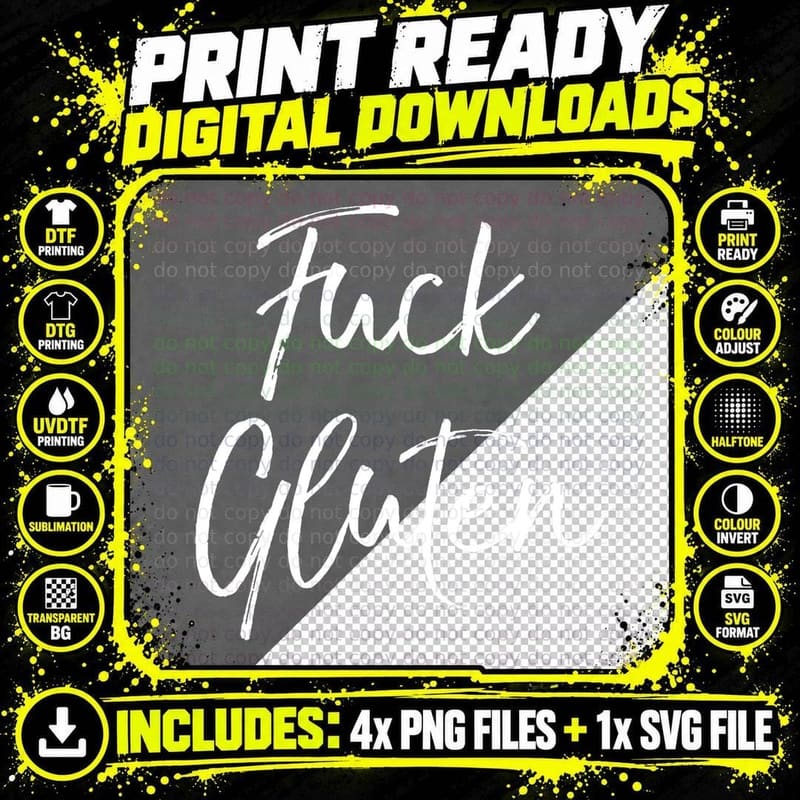 Funny Gluten Free Quote for Women Joke Gift Cute Fuck Png SVG Digital Bundle