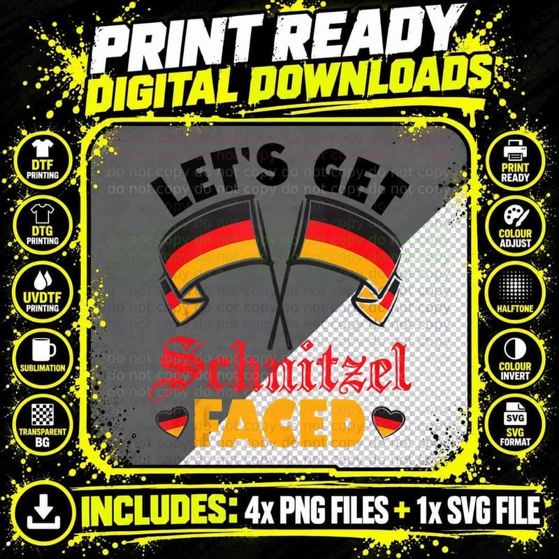 Funny Let's Get Schnitzel Faced Germany Flag Oktoberfest Png SVG Digital Bundle