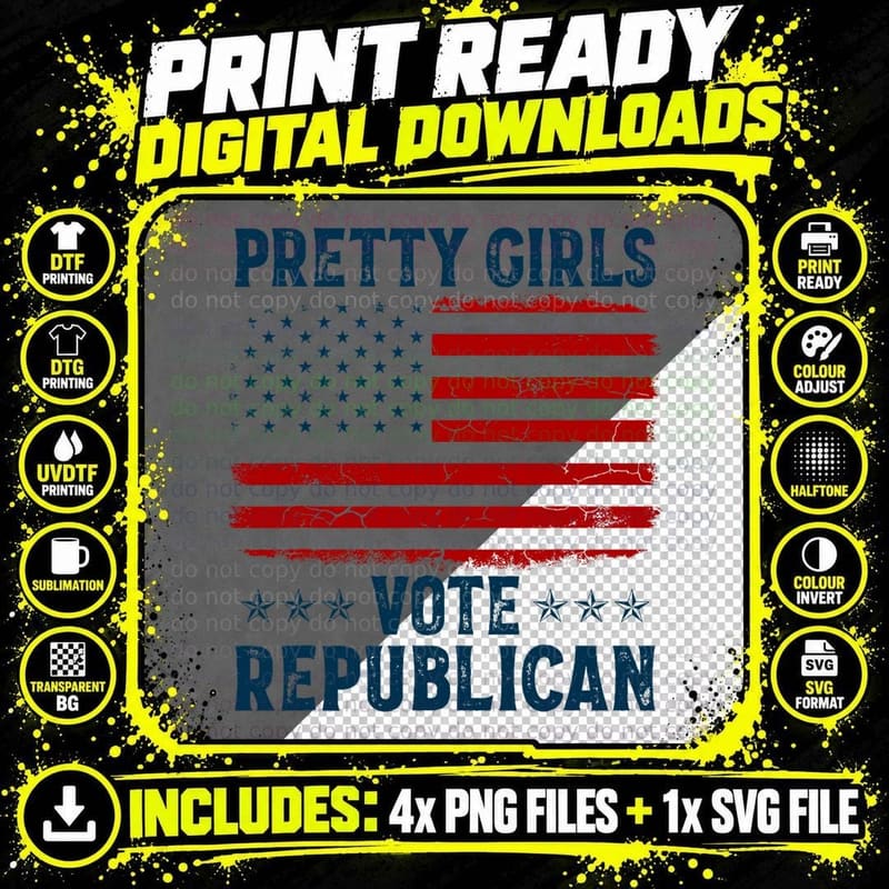 Funny Patriotic Pretty Girls Vote Republican US Flag Png SVG Digital Bundle
