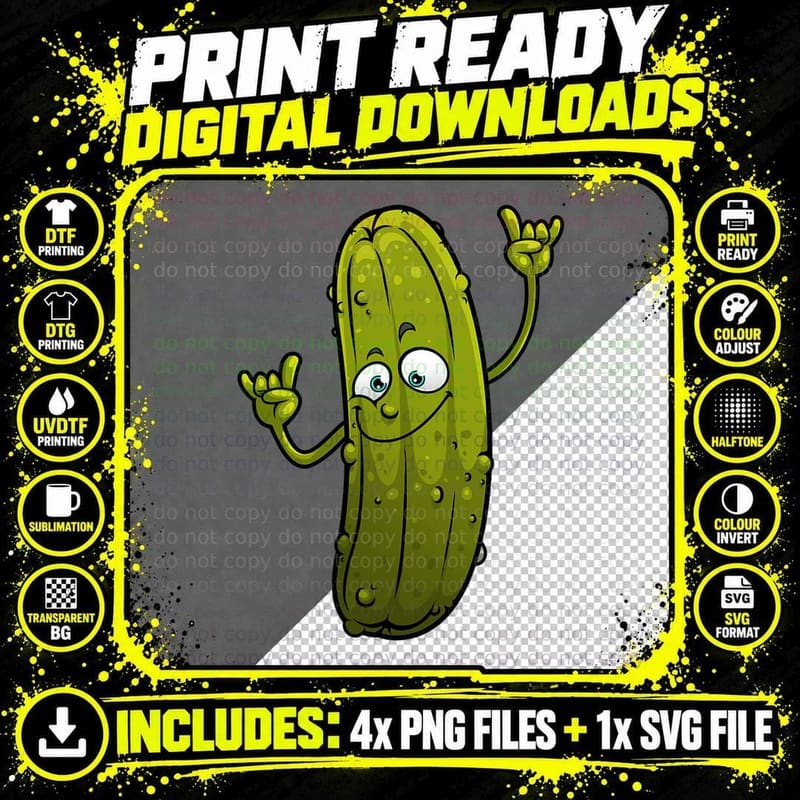 Funny Pickle Designs for Men Women Cucumber Dancing Food Png SVG Digital Bundle