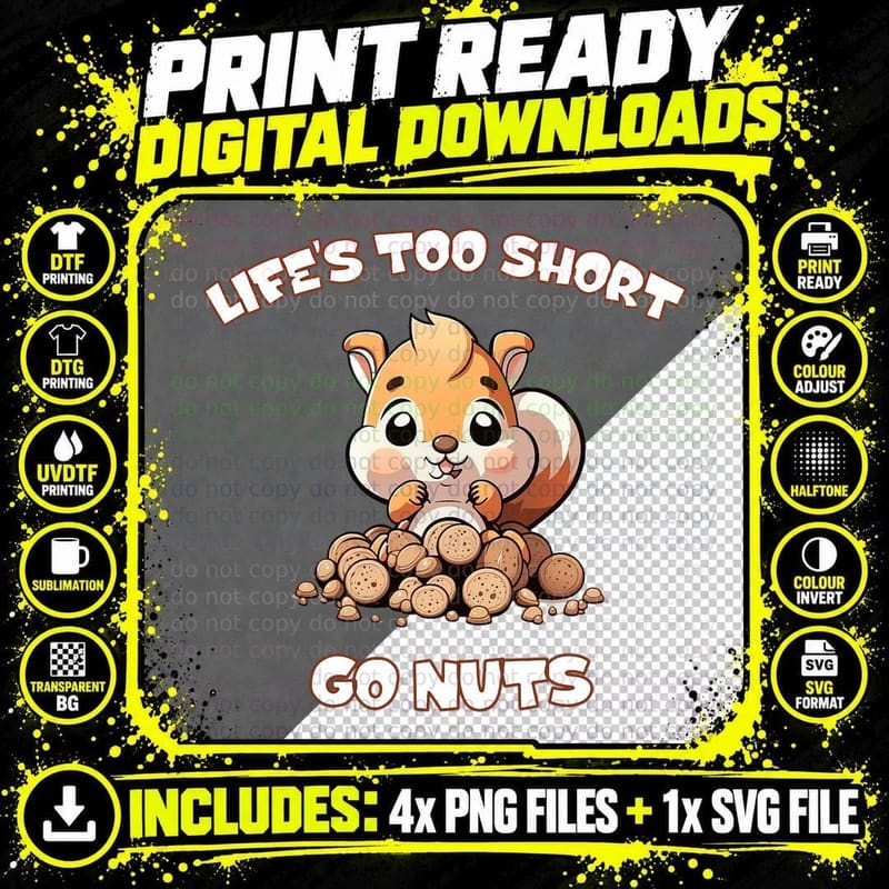 Funny Squirrel Go Nuts Joke T-Shirt Png SVG Digital Bundle