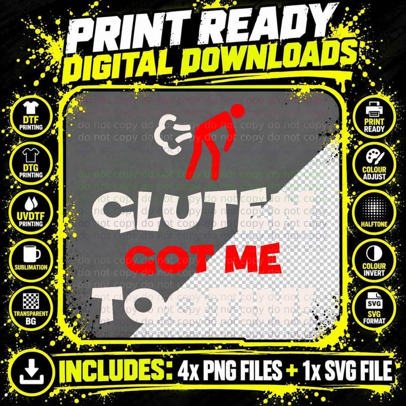 Gluten Tootin Funny Gluten Free Joke Gluten Jokes T-Shirt Png SVG Digital Bundle