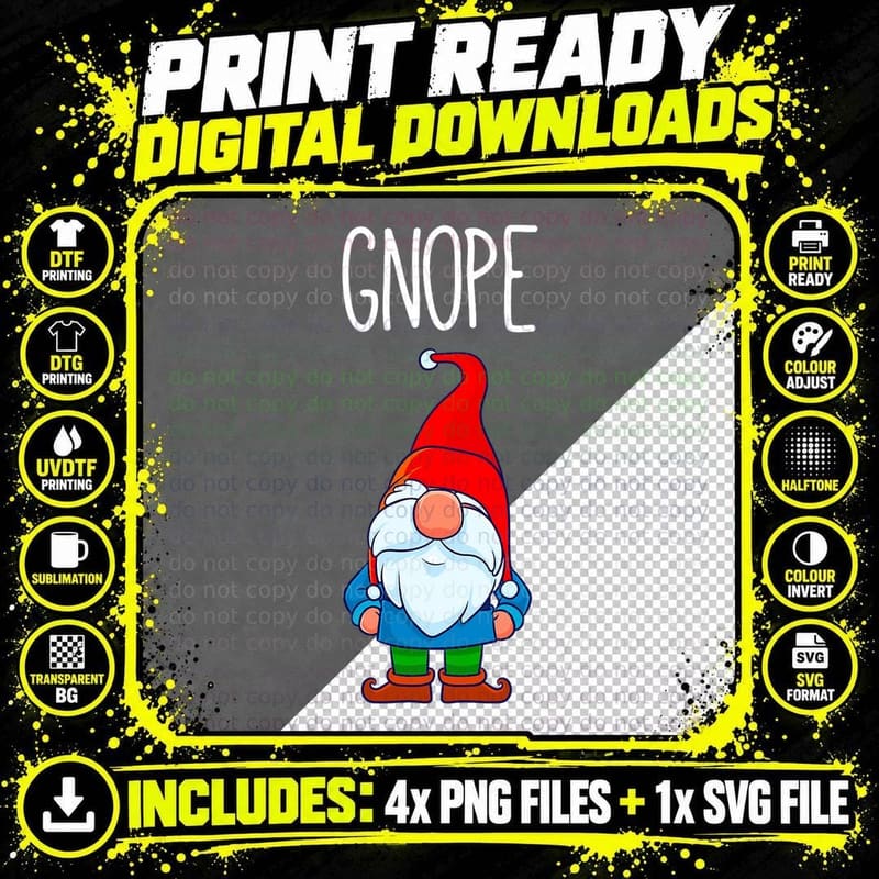 Gnope, Tomte Garden Gnome Gift, Funny Scandinavian Nope Png SVG Digital Bundle