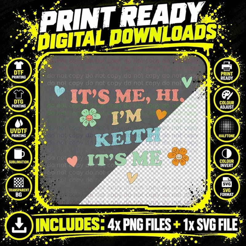 Groovy It's Hi Me Personalized First Name Funny Keith Png SVG Digital Bundle