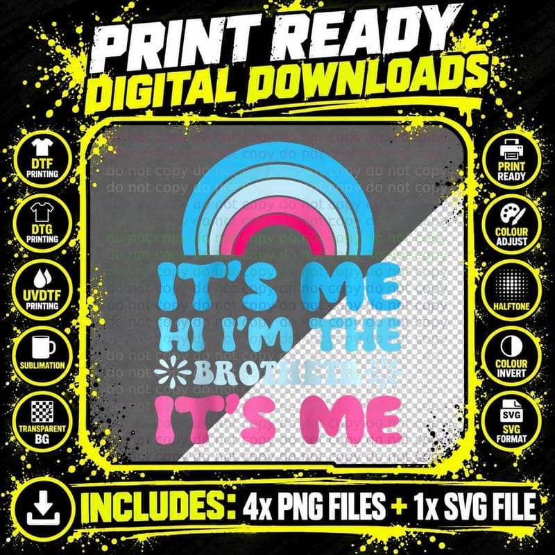 Groovy It's Me Hi I'm the Brother It's Me Funny Brother Png SVG Digital Bundle