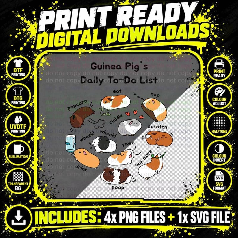 Guinea Pig Daily To-Do List Funny Cute Guinea Pig Lover Png SVG Digital Bundle