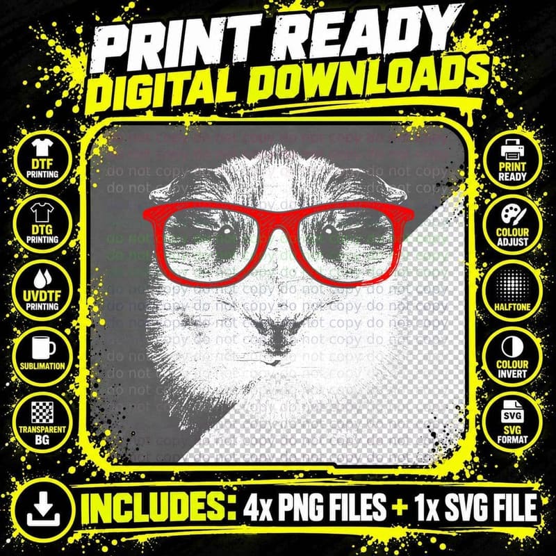Guinea Pig with Glasses Furry Potato Funny Guinea Pig Png SVG Digital Bundle