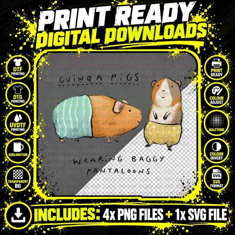 Guinea Pigs Wearing Baggy Pantaloons Funny Guinea Pig Png SVG Digital Bundle
