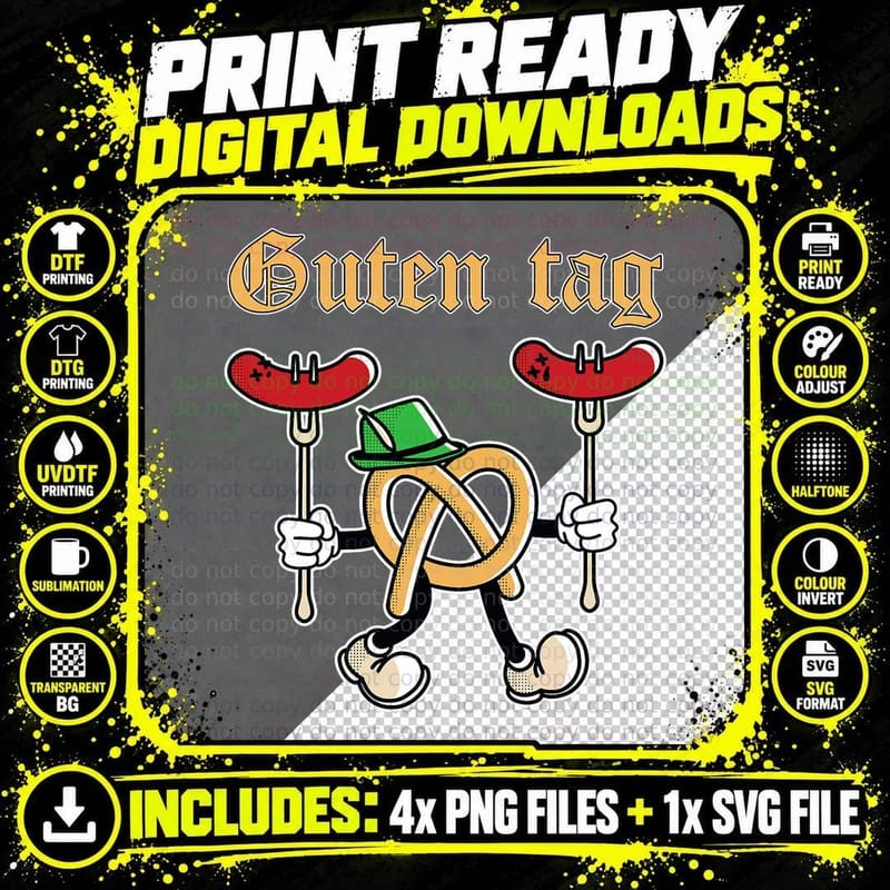 Guten Tag Oktoberfest Funny Pretzel Brat-Wurst German Png SVG Digital Bundle