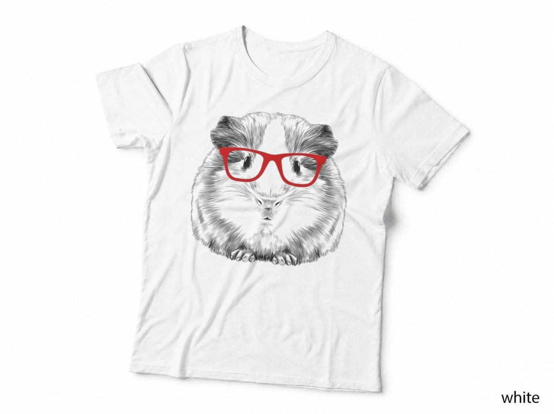 Hipster Guinea Pig in Red Glasses Funny Animals Pet Lover, Pet T-Shirt