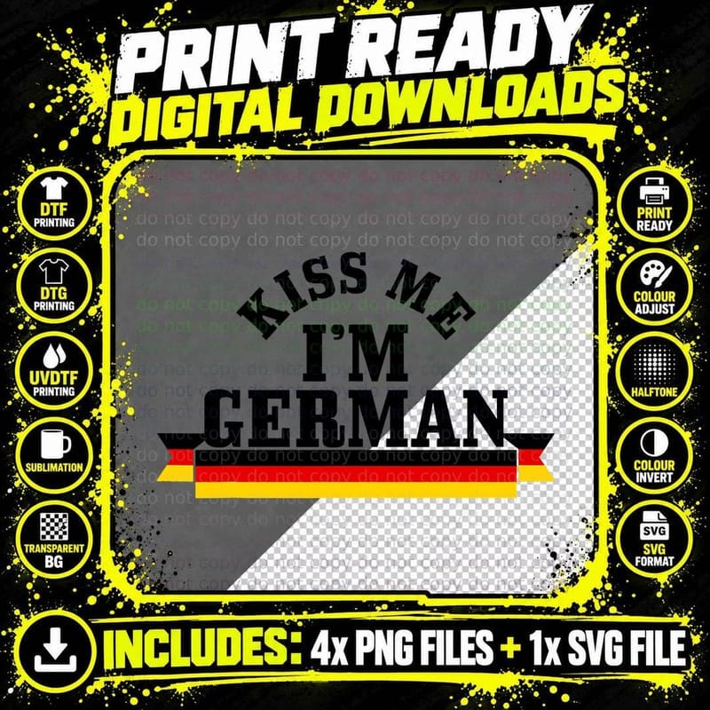 Kiss Me I'm German Oktoberfest German Flag Funny Gift Png SVG Digital Bundle