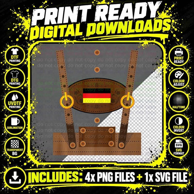 Lederhosen Funny Oktoberfest Germany Costume T-Shirt Png SVG Digital Bundle