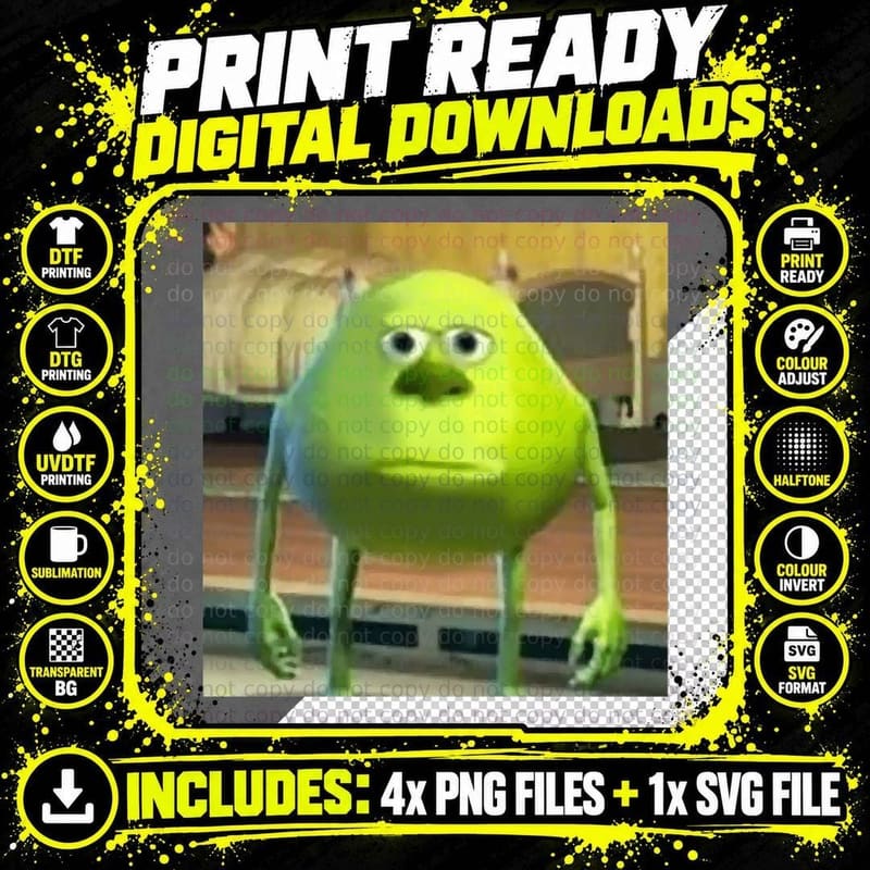 Mike Wazowski with Sully Face Meme T-Shirt Png SVG Digital Bundle