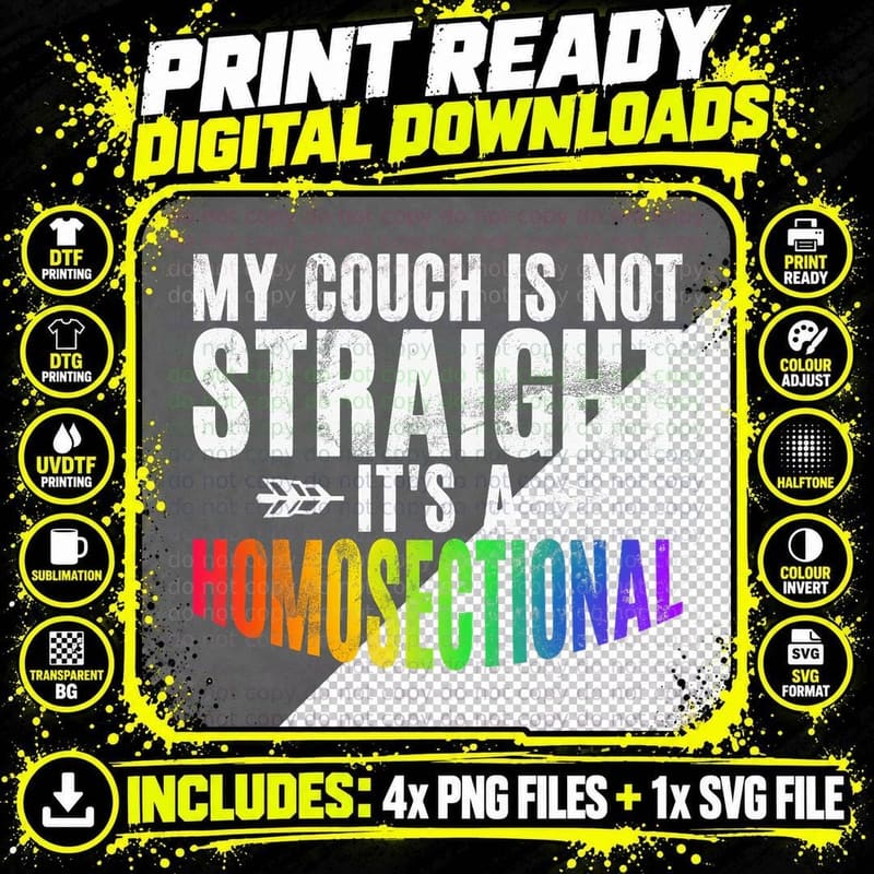 My Couch Is Not Straight Its a Homosectional Joke Gay Png SVG Digital Bundle