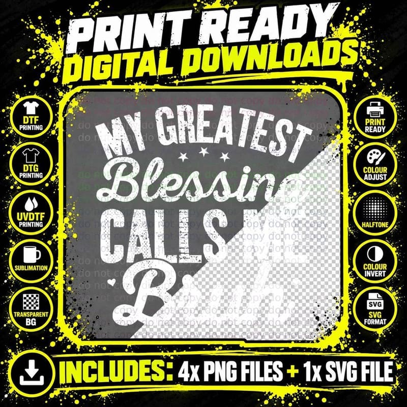 My Greatest Blessing Calls Me Bruh Funny Vintage Fathers Png SVG Digital Bundle